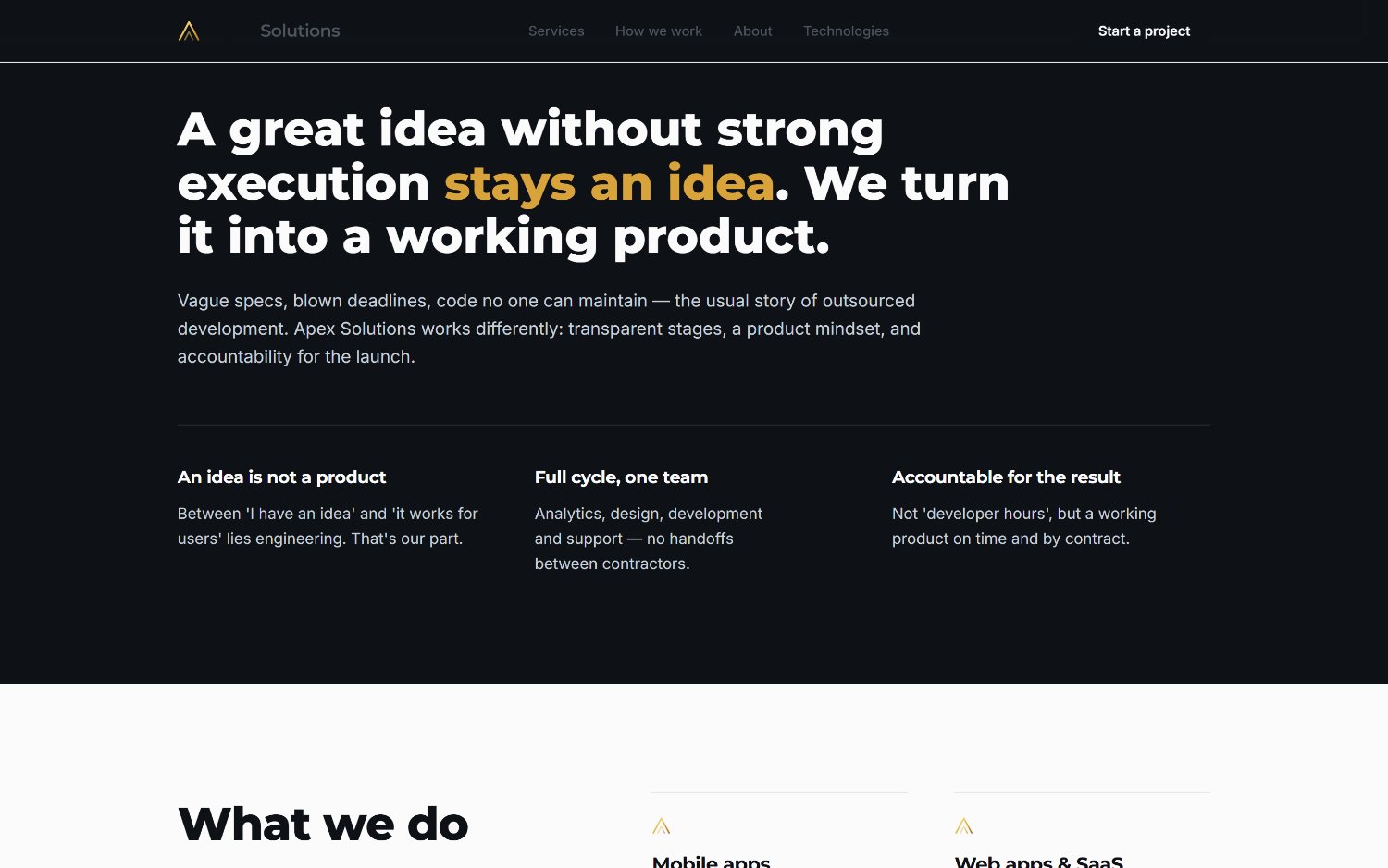Apex Solutions services section